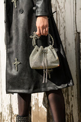 CADENCE EMBELLISHED SILVER BUCKET BAG