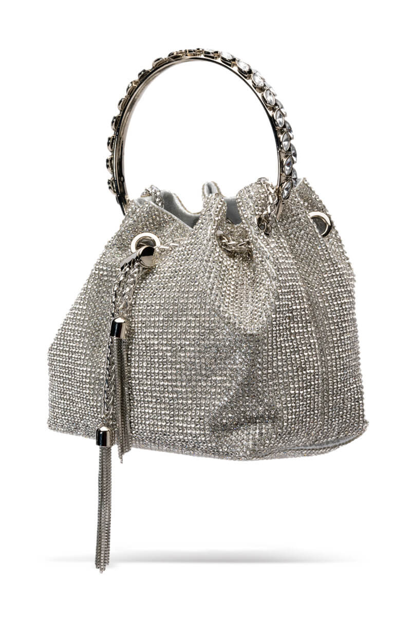 CADENCE EMBELLISHED SILVER BUCKET BAG