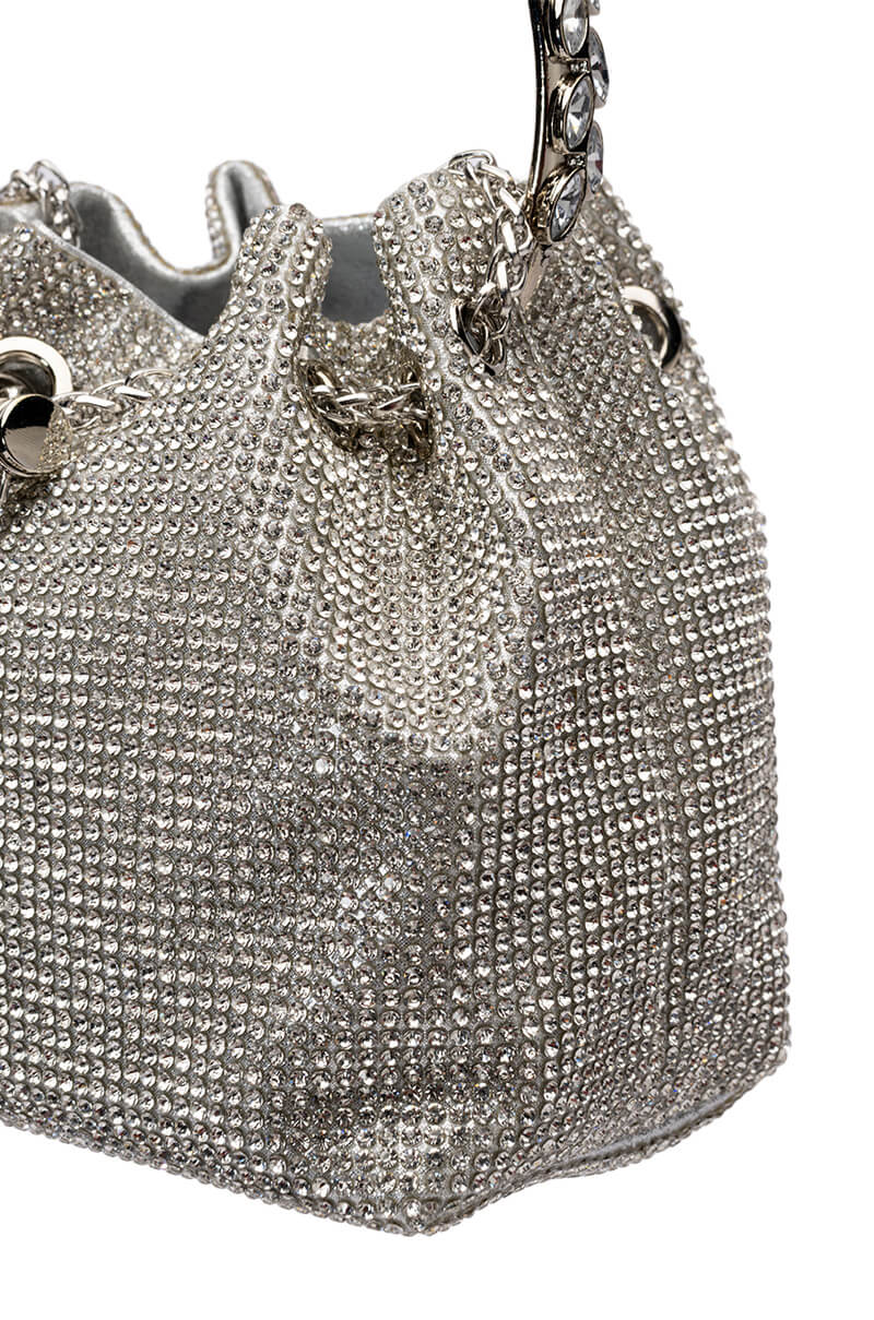 CADENCE EMBELLISHED SILVER BUCKET BAG