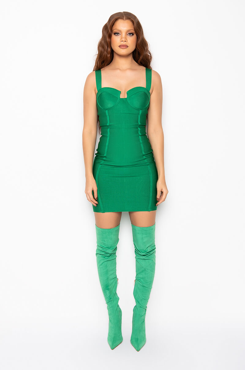 CHARLOTTE BANDAGE SCOOP NECK TANK DRESS GREEN