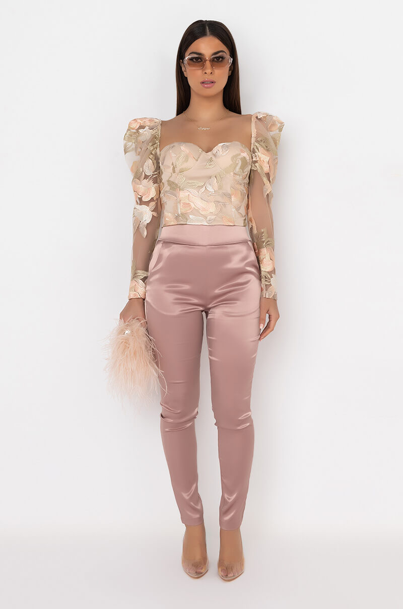 CALL ME BABY SATIN TROUSER LIGHT BROWN