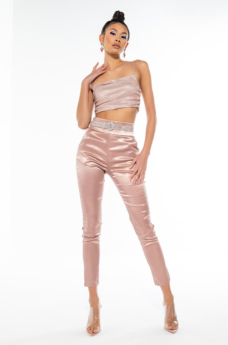 CALL ME BABY SATIN TROUSER LIGHT BROWN