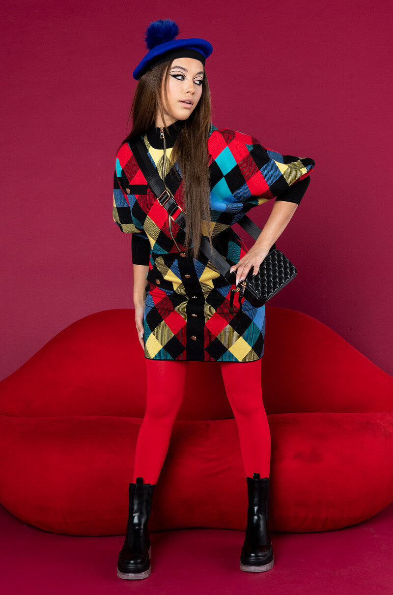 CALL ME KNIT MINI SKIRT RED MULTI