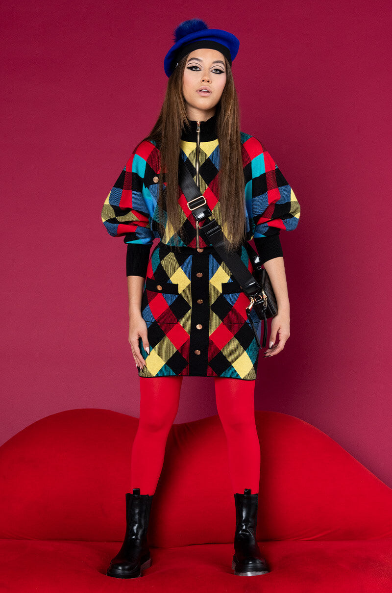 CALL ME ZIP UP SWEATER RED MULTI