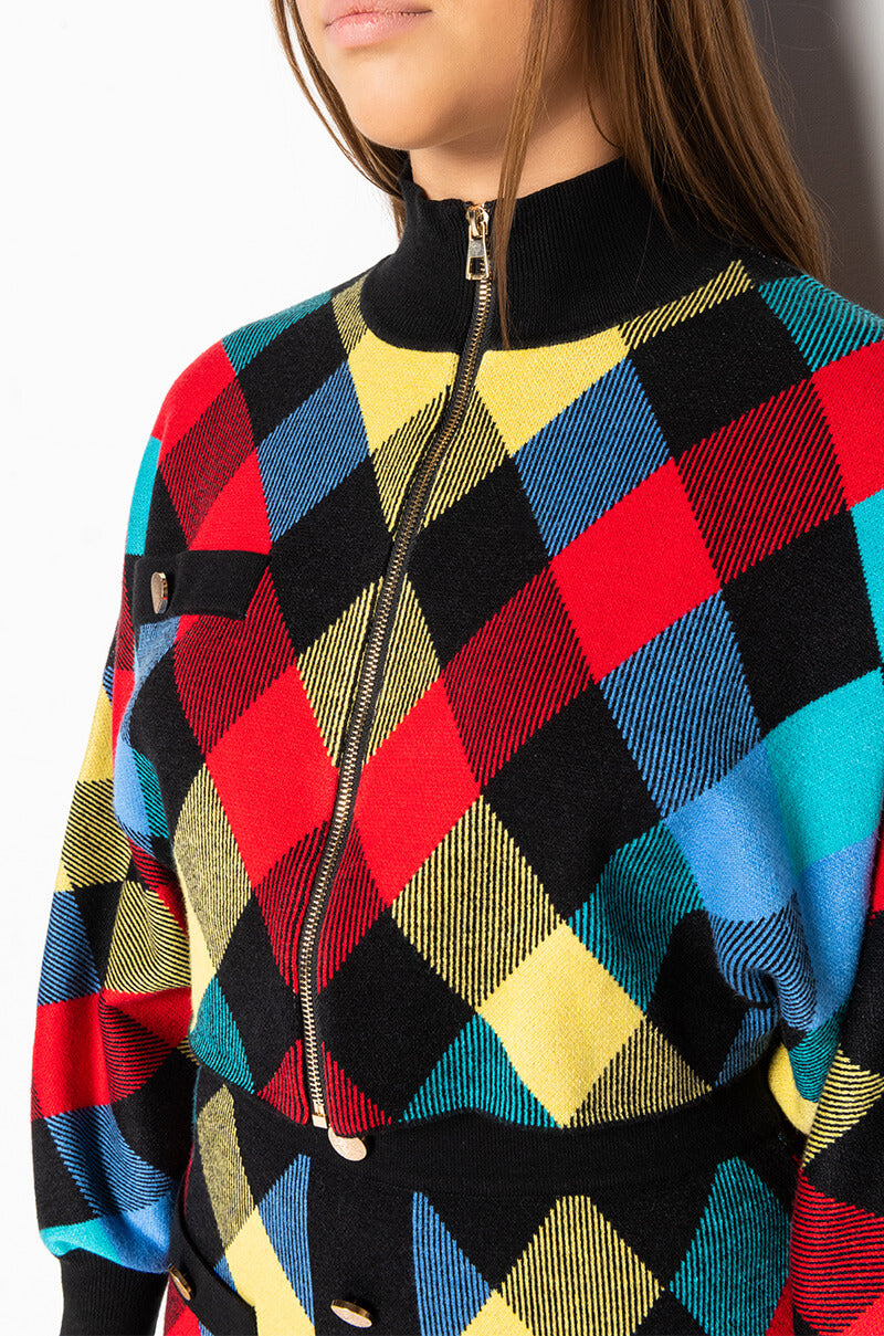 CALL ME ZIP UP SWEATER RED MULTI