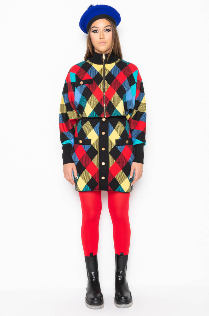 CALL ME ZIP UP SWEATER RED MULTI