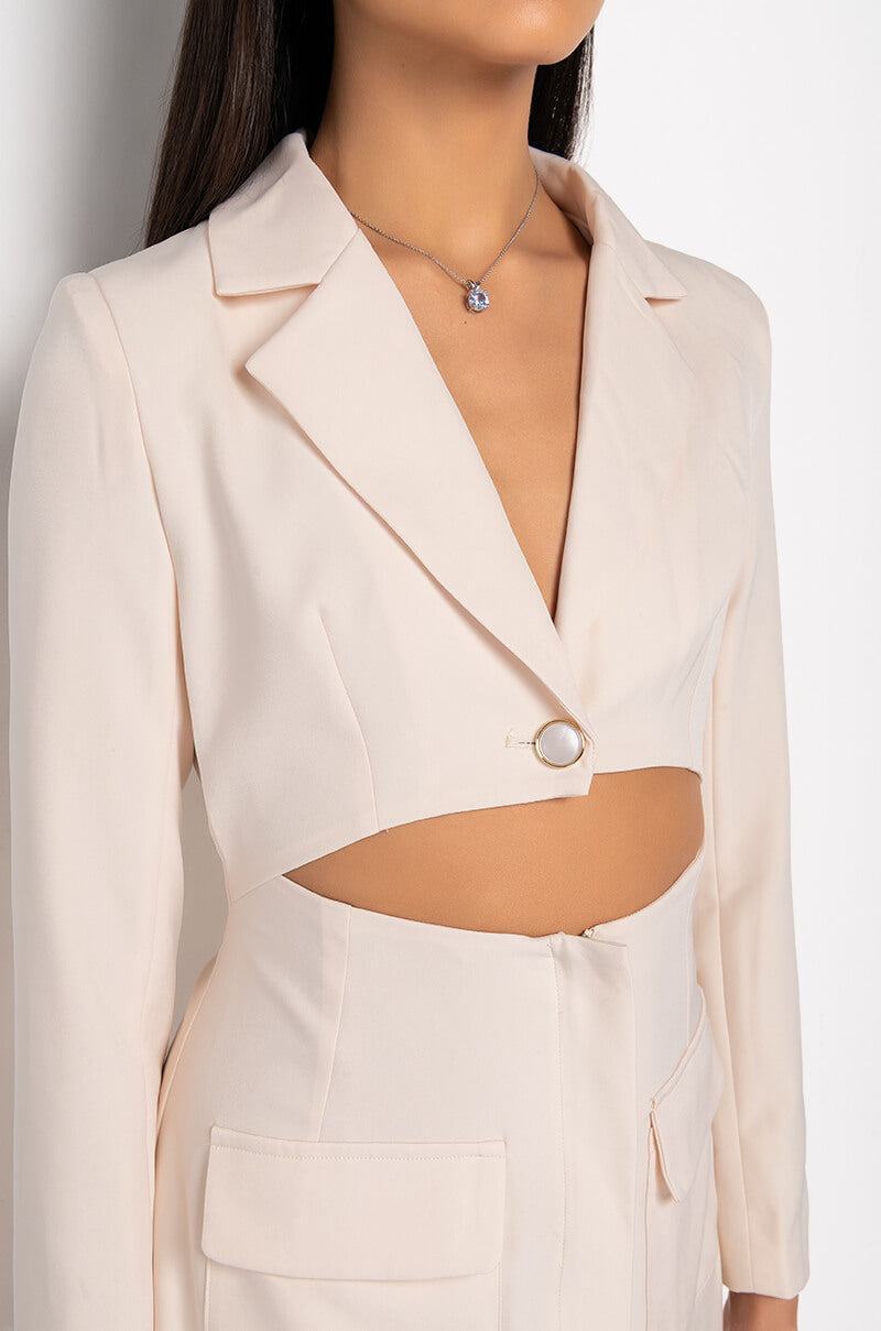 CAN'T BE WITHOUT ME MINI BLAZER DRESS WITH CUT OUT WHITE
