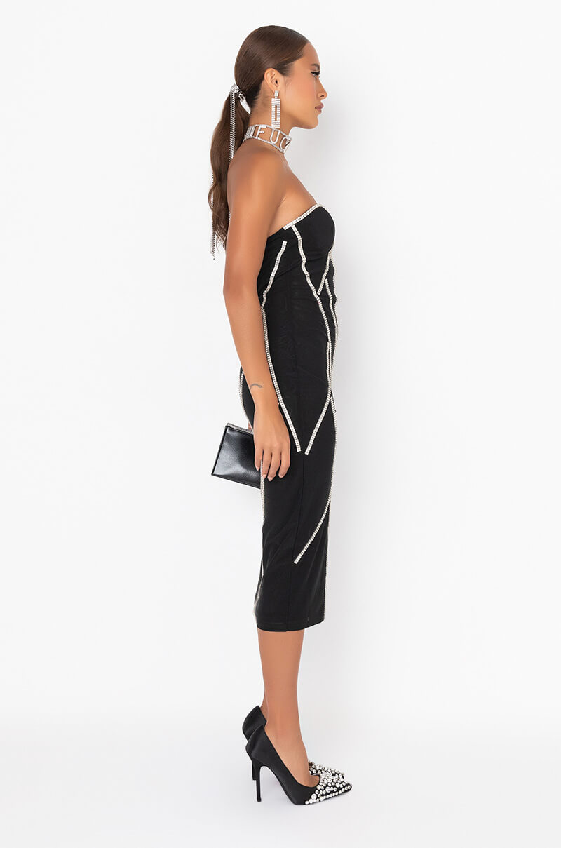 CAUGHT YOU SHINING MESH STONE MIDI DRESS