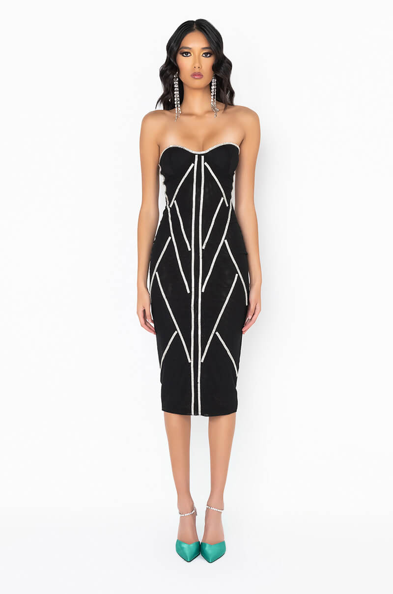CAUGHT YOU SHINING MESH STONE MIDI DRESS