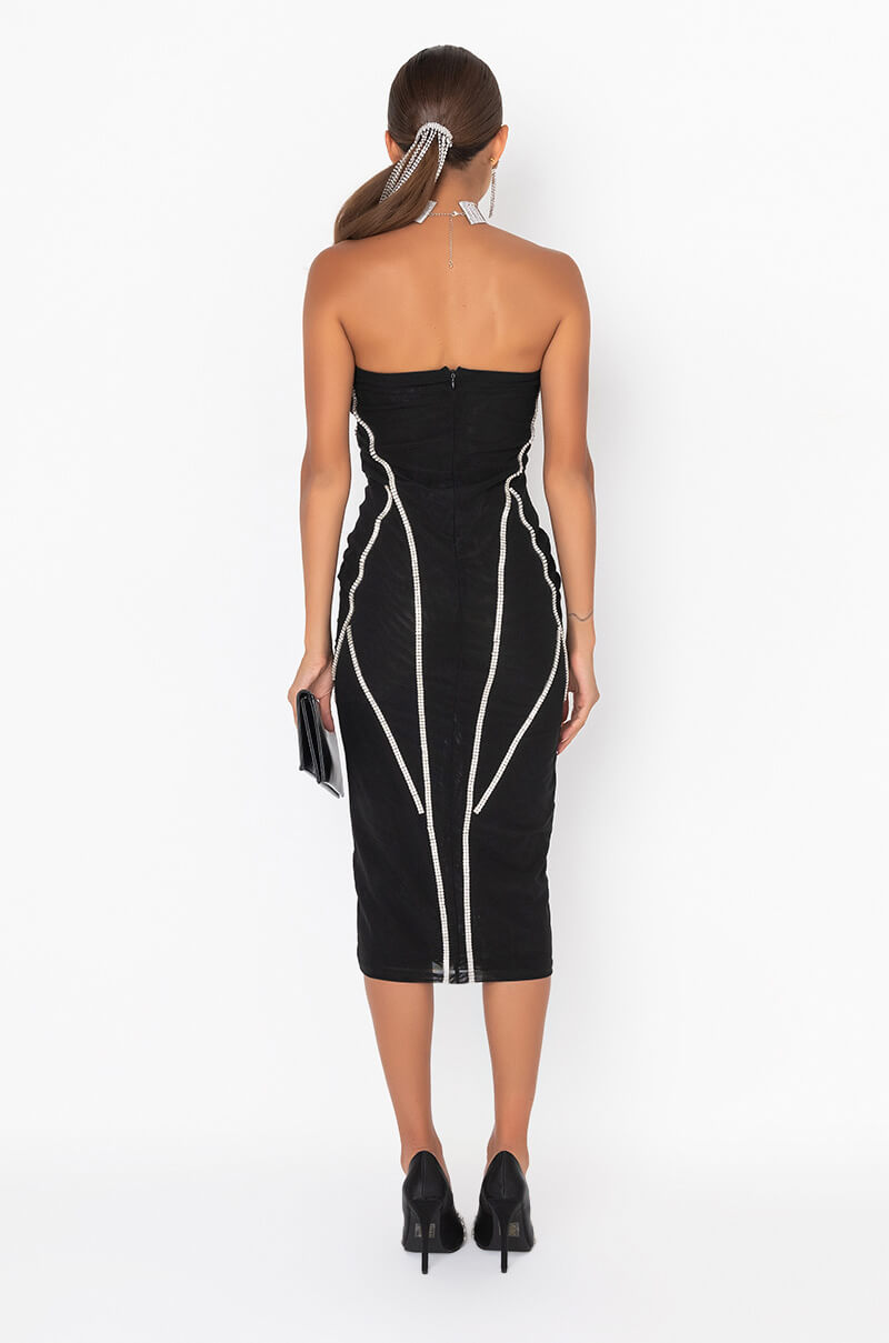 CAUGHT YOU SHINING MESH STONE MIDI DRESS