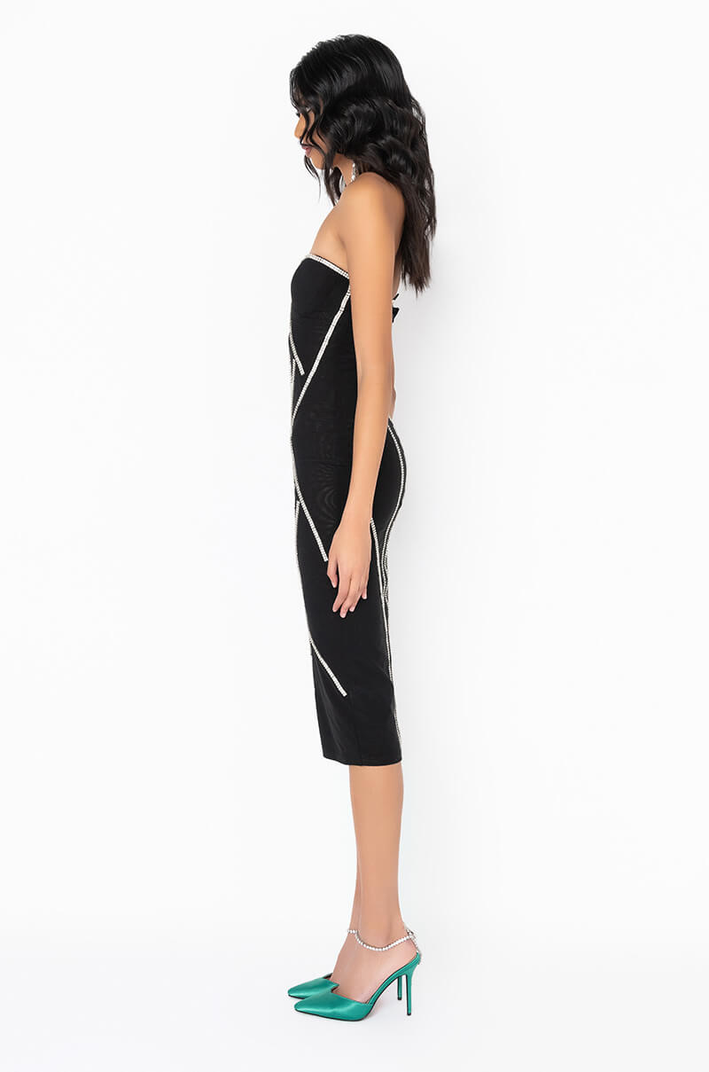 CAUGHT YOU SHINING MESH STONE MIDI DRESS