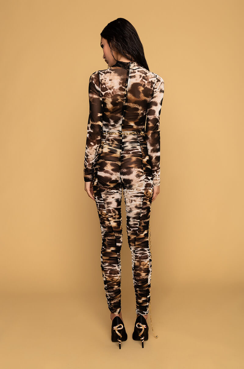 CHAIN OF LOVE ANIMAL PRINT MESH DRESS