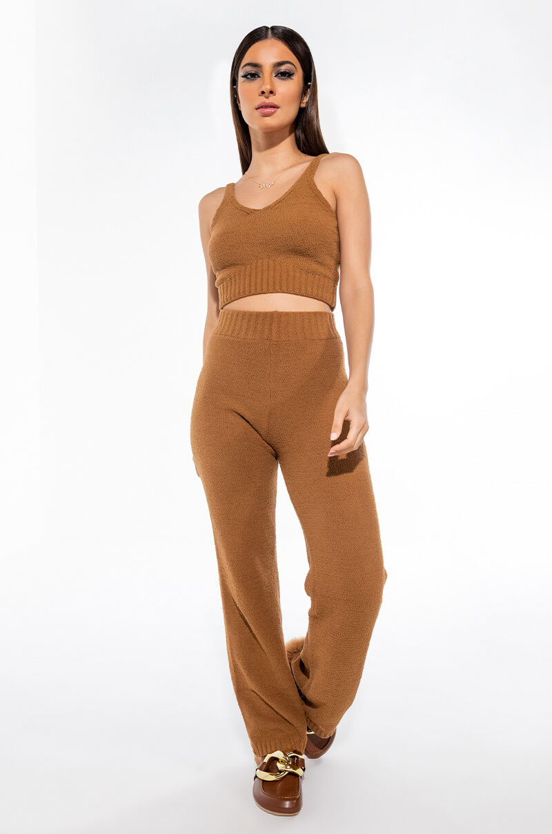CHILLIN AF COZY WIDE LEG PANT CAMEL