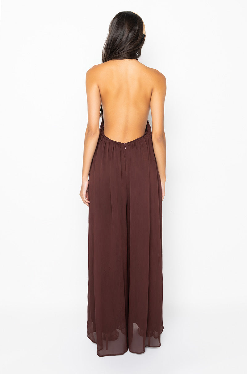 CHOCOLATE DROP HALTER TOP JUMPSUIT