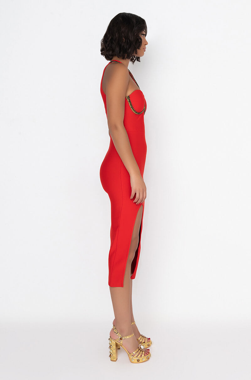 CLASSY BITCH LOOKS BANDAGE MIDI DRESS RED
