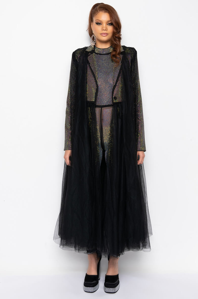 CLUB ANOTHER CLUB RHINESTONE TULLE TRENCH