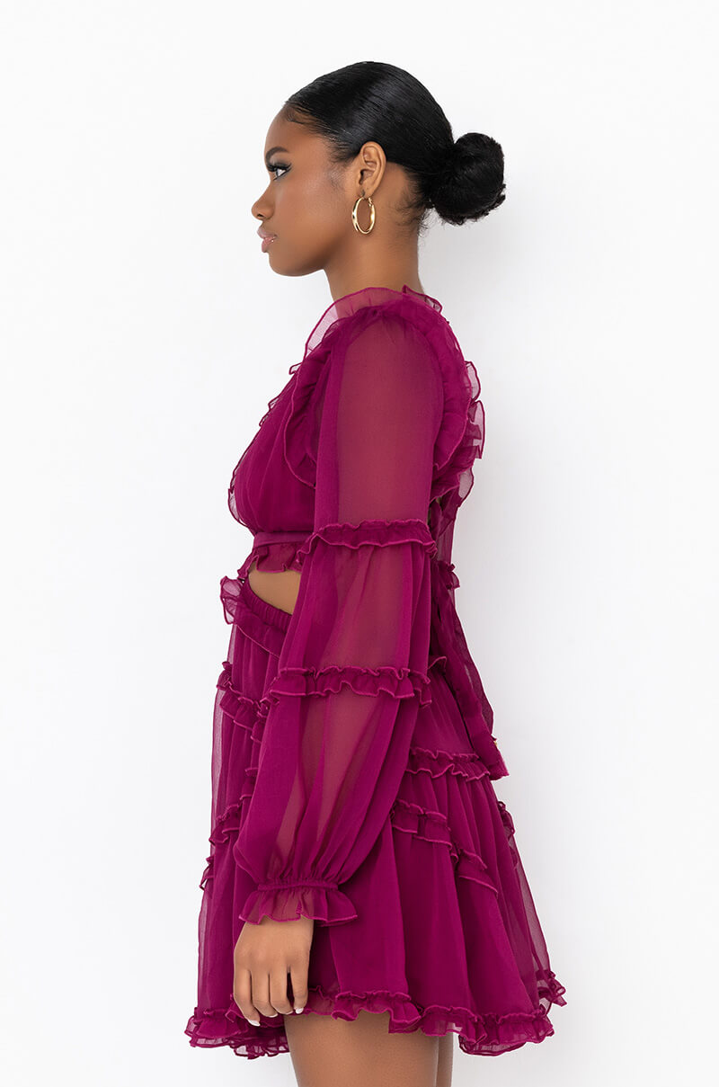 COCKTAIL HOUR CHIFFON MINI DRESS DARK PURPLE