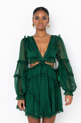 COCKTAIL HOUR CHIFFON MINI DRESS HUNTER GREEN