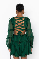 COCKTAIL HOUR CHIFFON MINI DRESS HUNTER GREEN