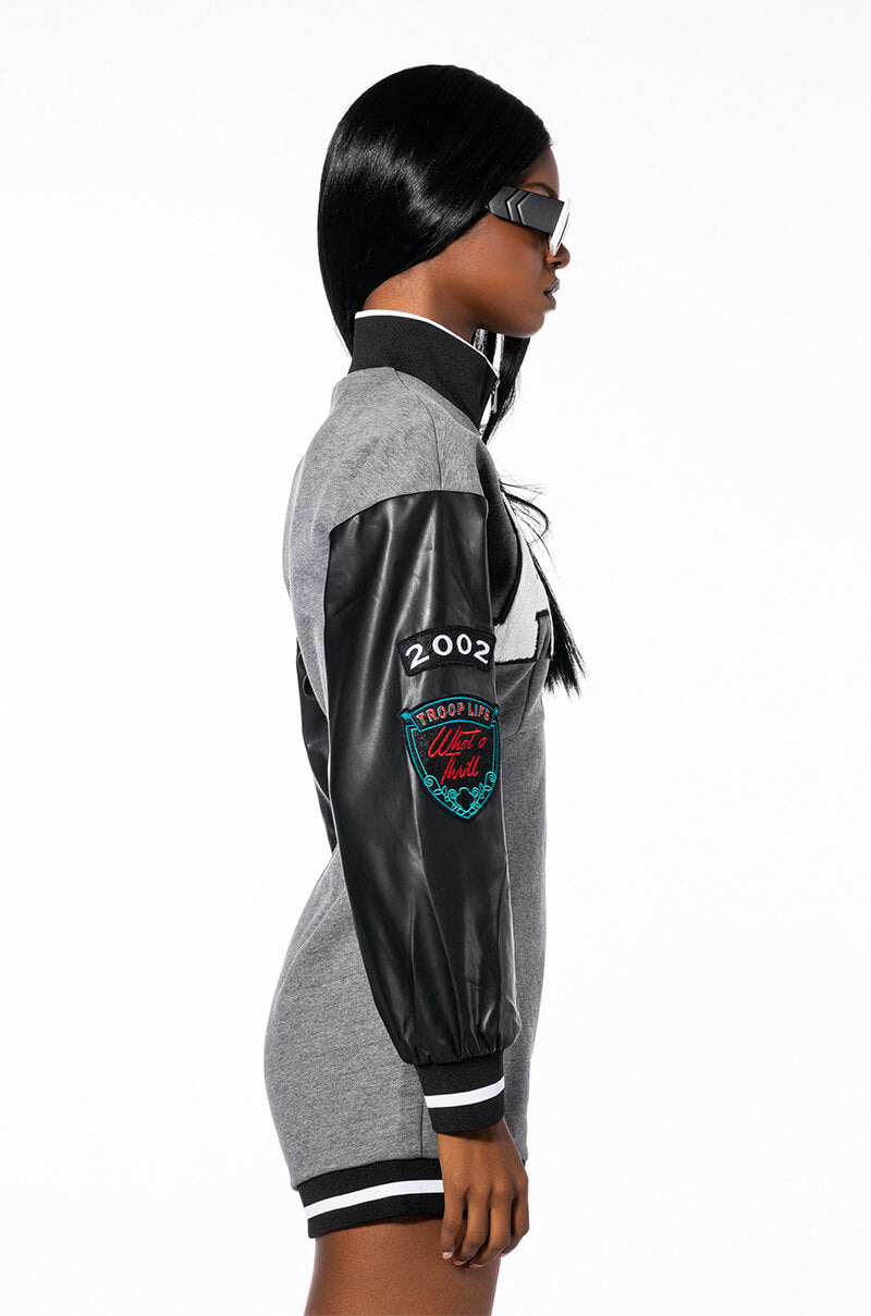 COLLEGIATE TEAM CAPTAIN LONG SLEEVE ZIPPERED MOCK NECK ROMPER