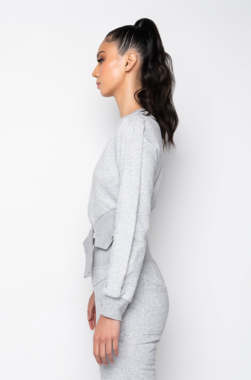 COME CLOSER CUT OUT DETAIL SWEATSHIRT HEATHER GREY