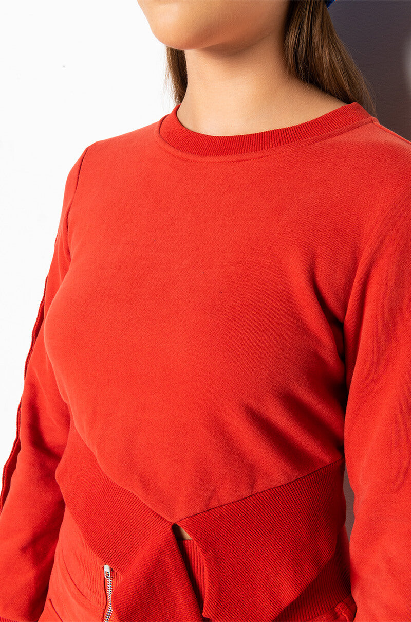 COME CLOSER CUT OUT DETAIL SWEATSHIRT rust