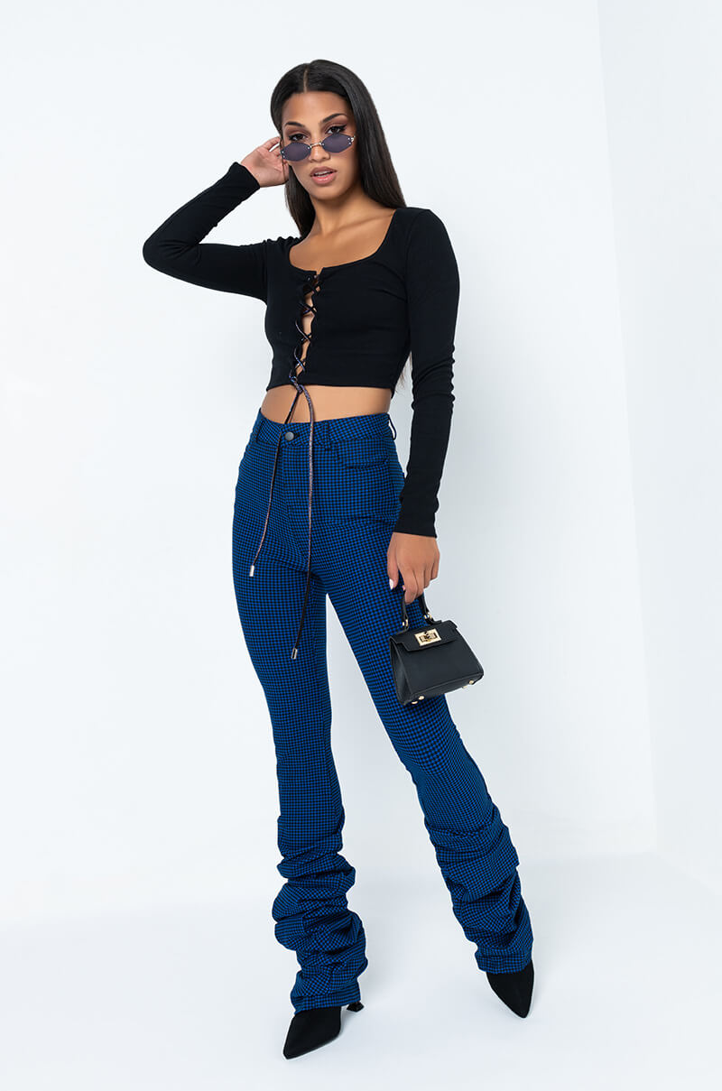 COULD CARE LESS LONG SLEEVE LACE UP CROP TOP