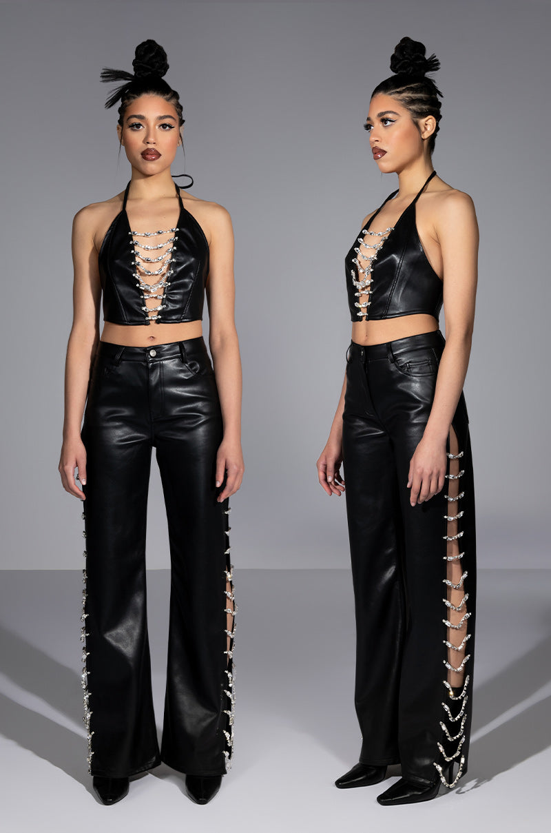 COVERED IN ICE FAUX LEATHER PANT