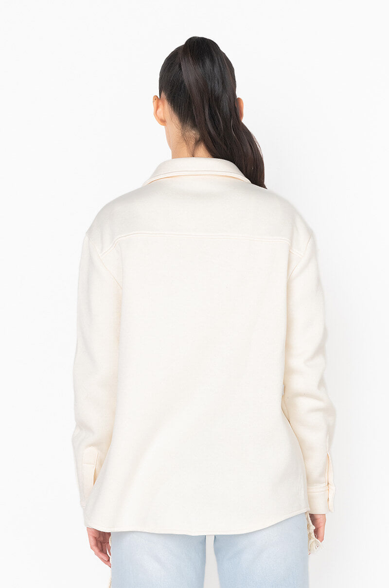 COZY AF FLEECE BUTTON DOWN SWEATSHIRT IVORY