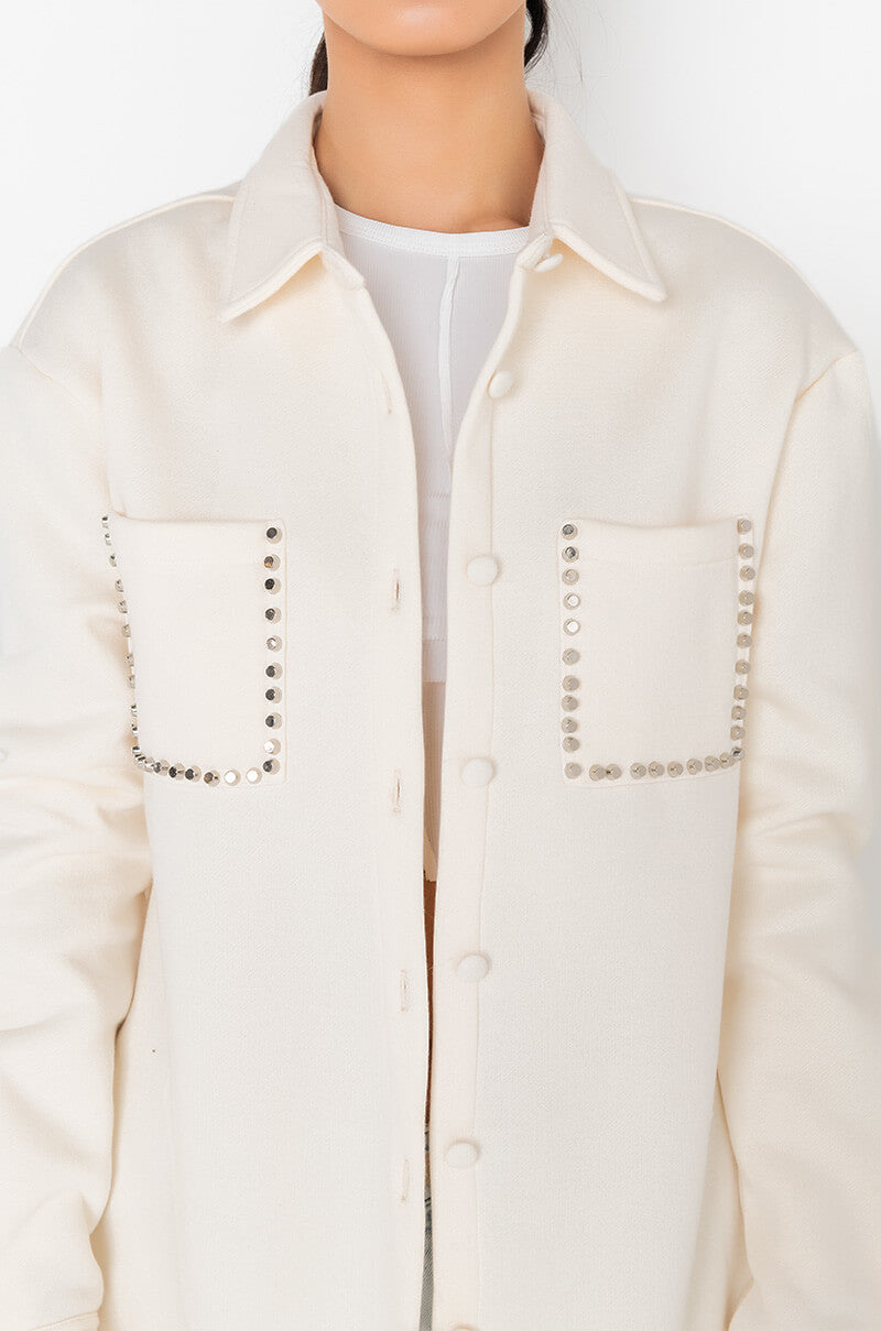 COZY AF FLEECE BUTTON DOWN SWEATSHIRT IVORY