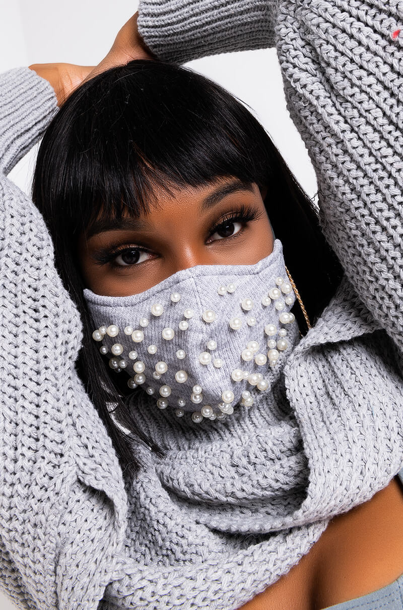 COZY AND CLASSY PEARL DETAILFASHION FACE COVER
