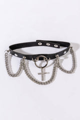 CROSS ME PU CHOKER WITH RHINESTONE CHAIN