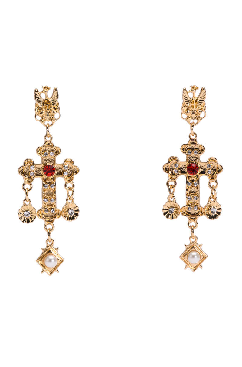 CROSS MY HEART EMBELLISHED DROP EARRINGS