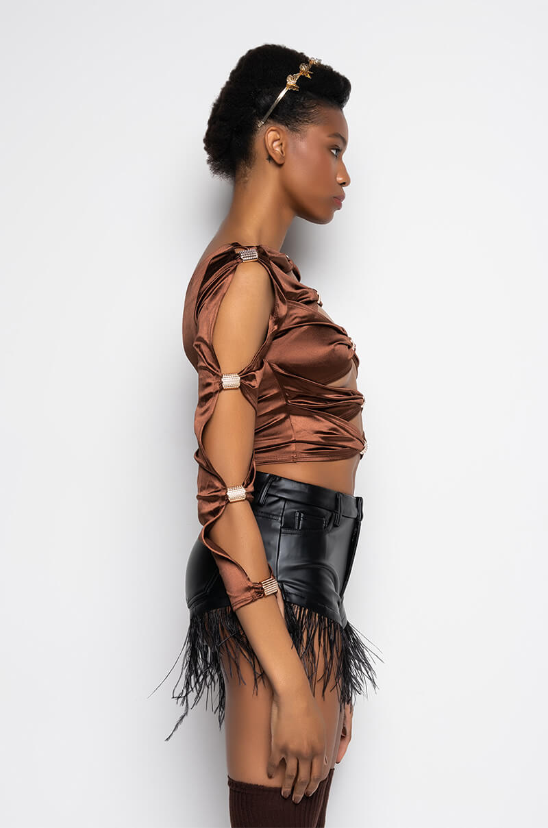 CRY ME A RIVER FASHION TOP WITH CUT OUTS LIGHT BROWN