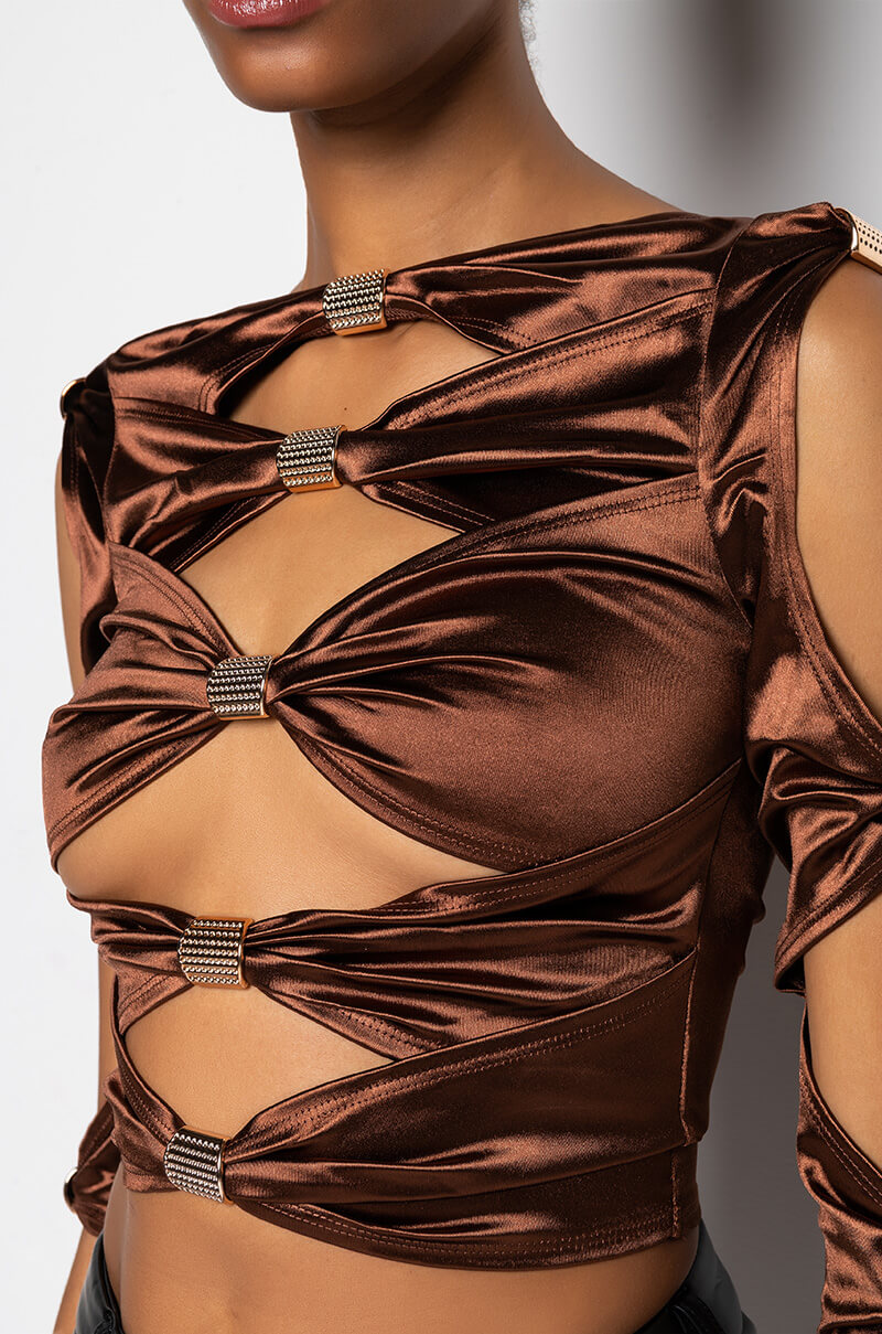 CRY ME A RIVER FASHION TOP WITH CUT OUTS LIGHT BROWN