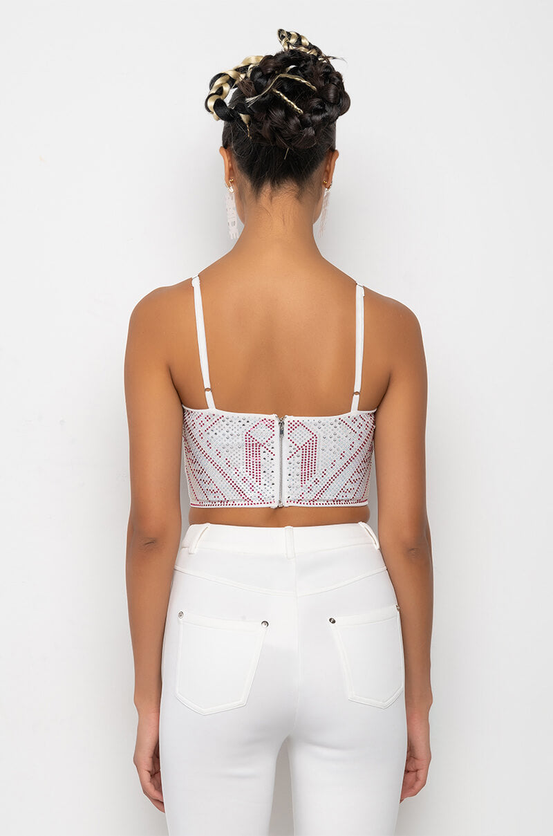 DAISY FAY EMBELLISHED MESH CROP TOP