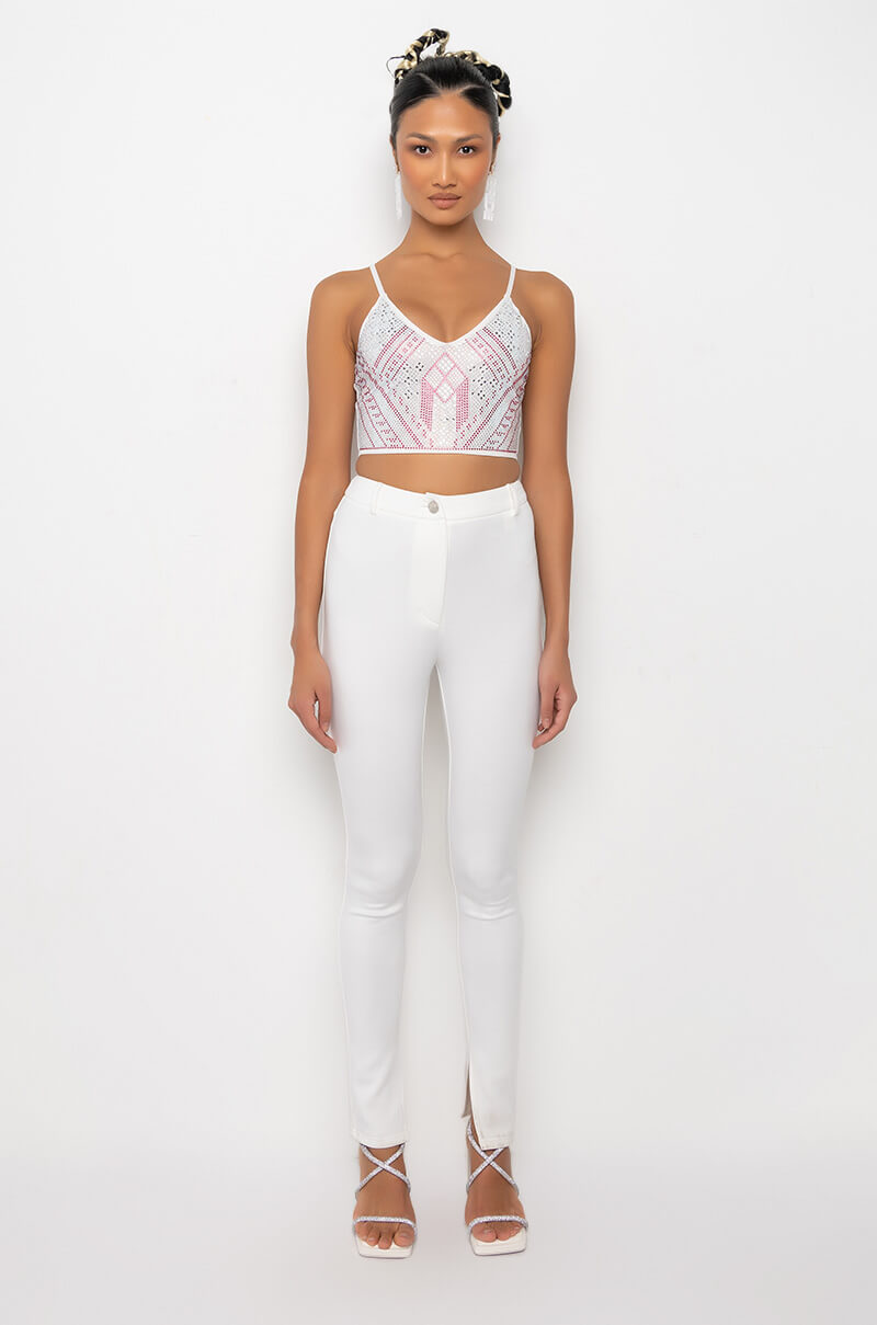 DAISY FAY EMBELLISHED MESH CROP TOP