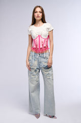DARLING MESH RUFFLE UNDERBUST CORSET BELT IN HOT PINK
