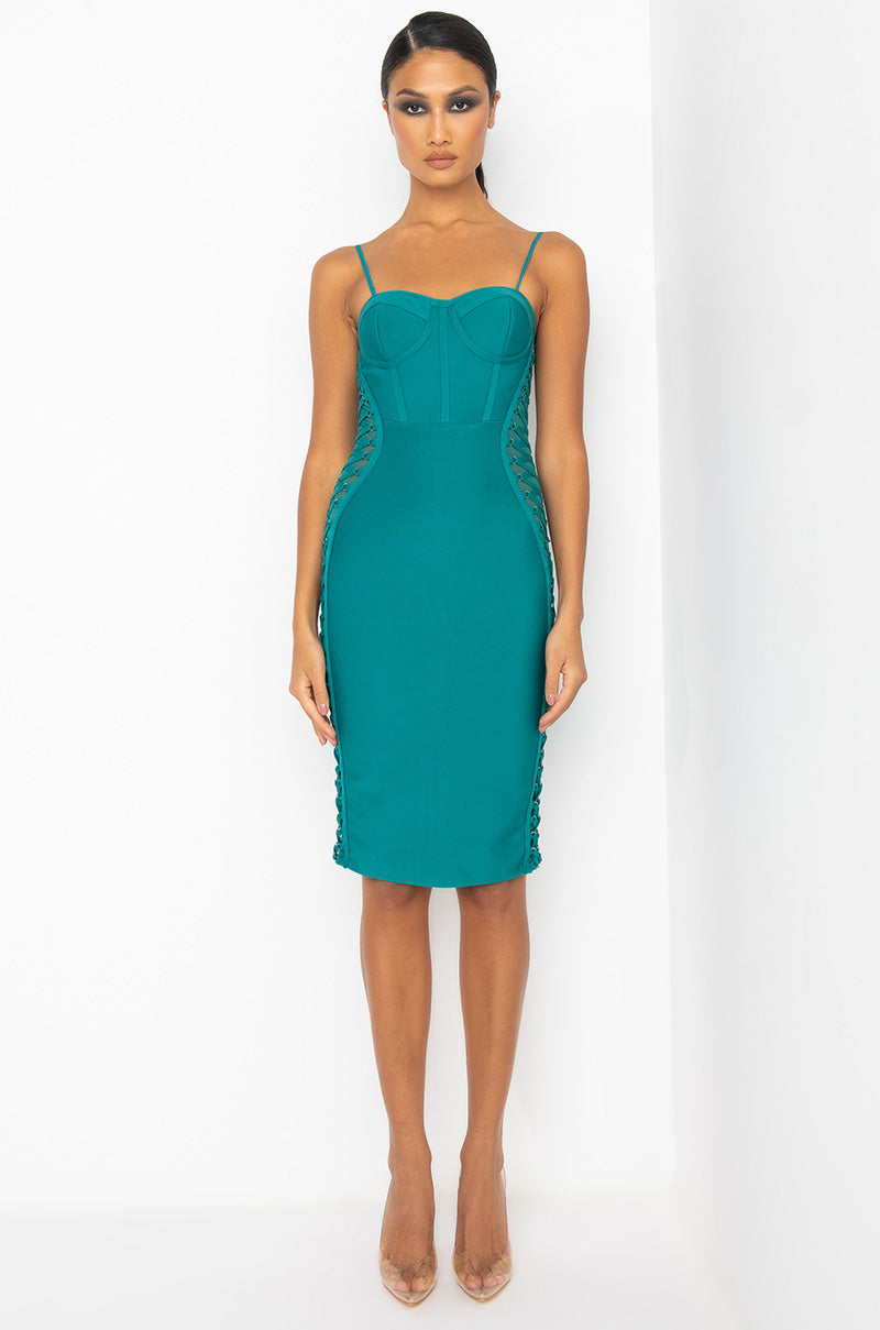 DATE NIGHT BANDAGE MIDI DRESS TURQUOISE