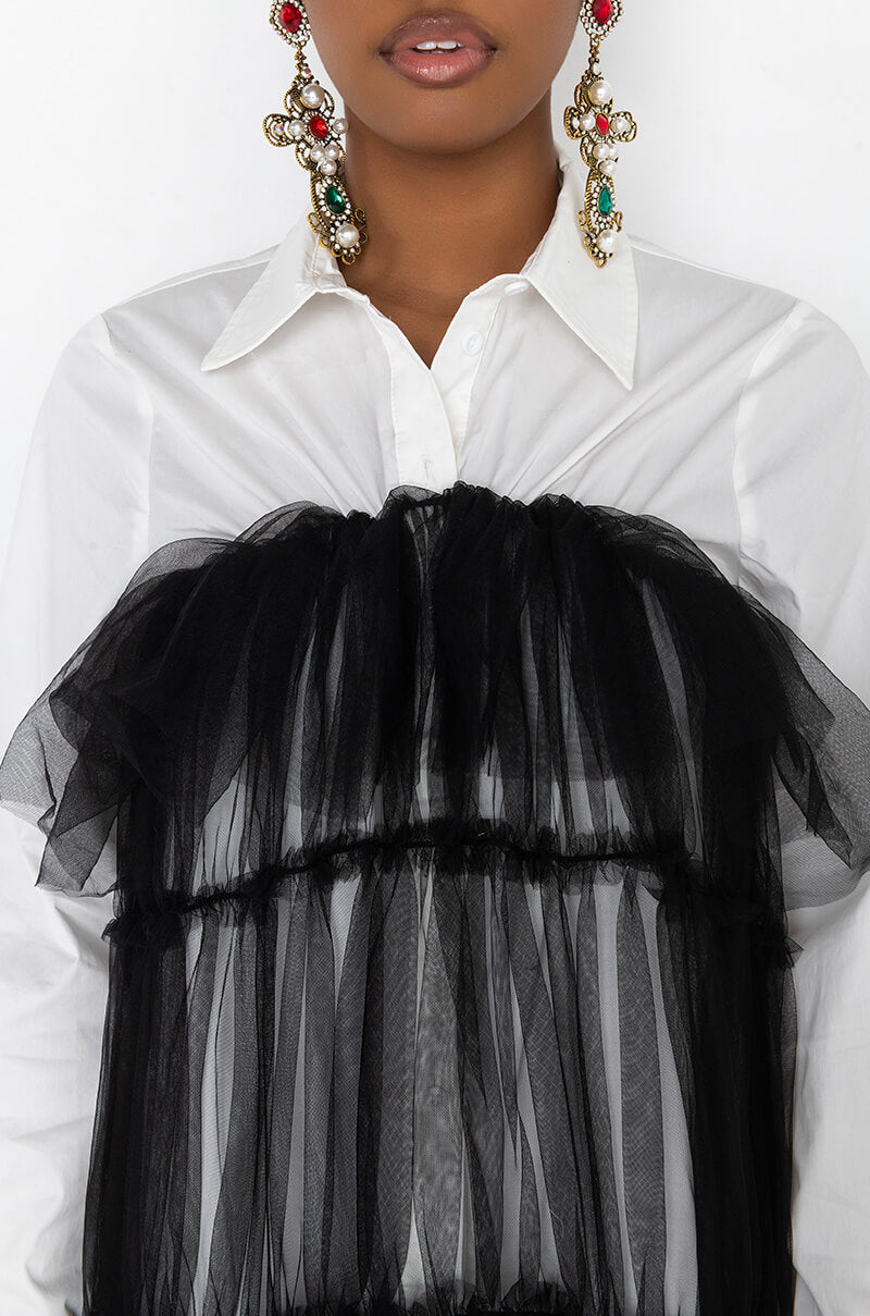 DEEPLY IN LOVE FASHION TULLE MIDI DRESS WHITE BLACK