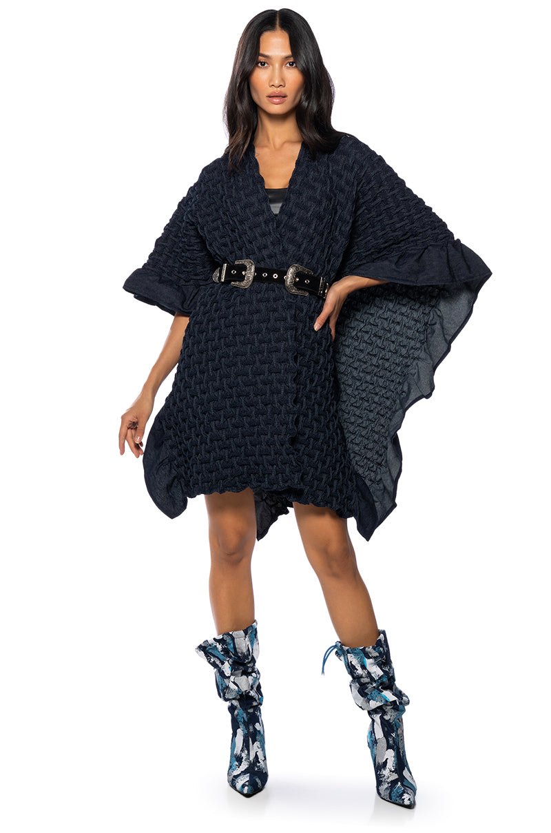 DENIM WEAVE EFFECT PONCHO