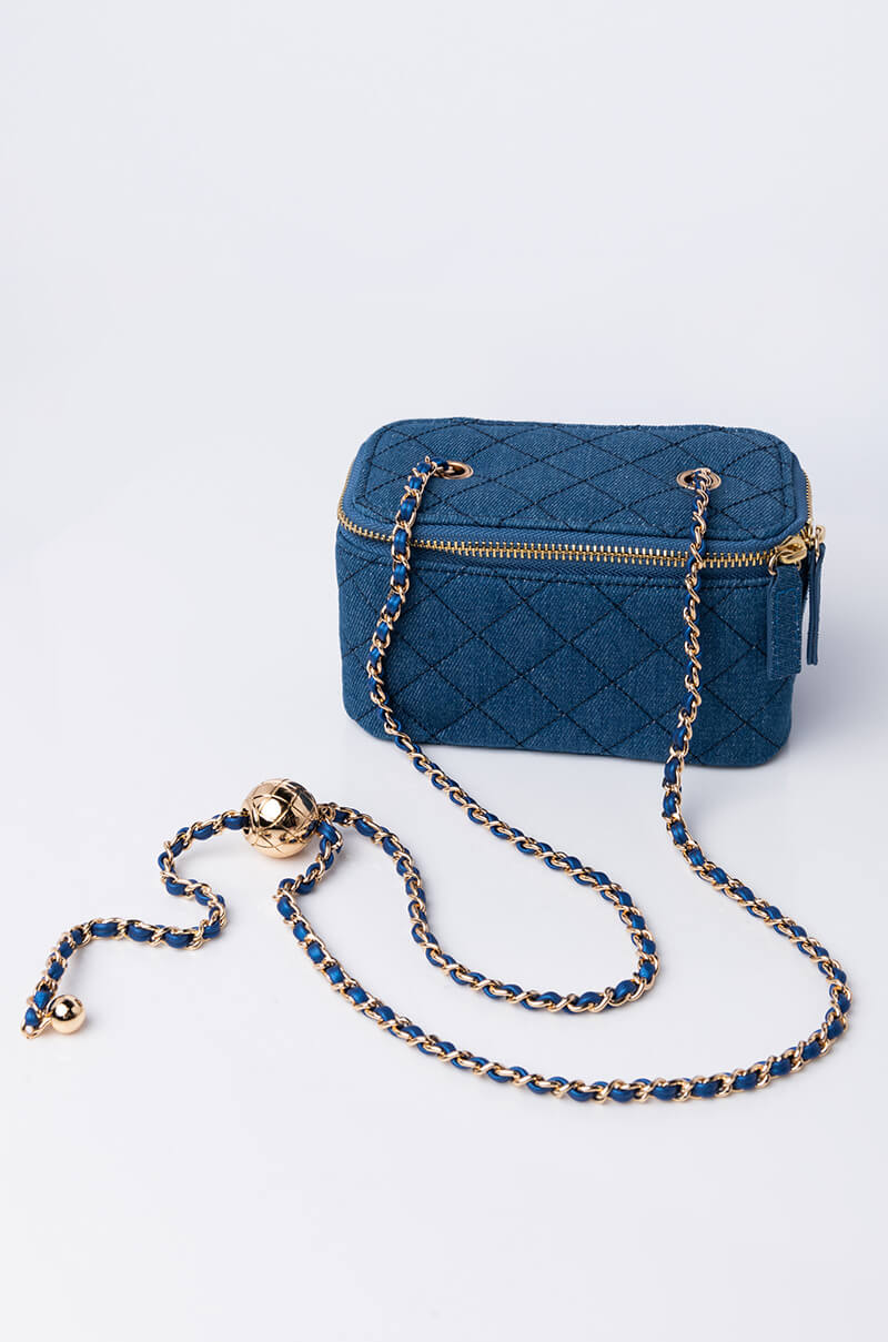 DENIM QUILTED CROSS BODY BAG