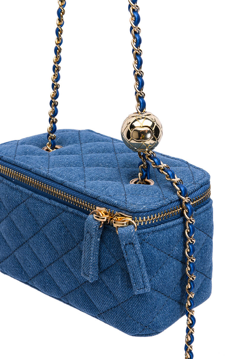DENIM QUILTED CROSS BODY BAG