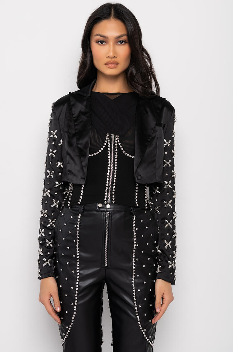 DIAMONDS ARE FOREVER CROP SATIN BLAZER