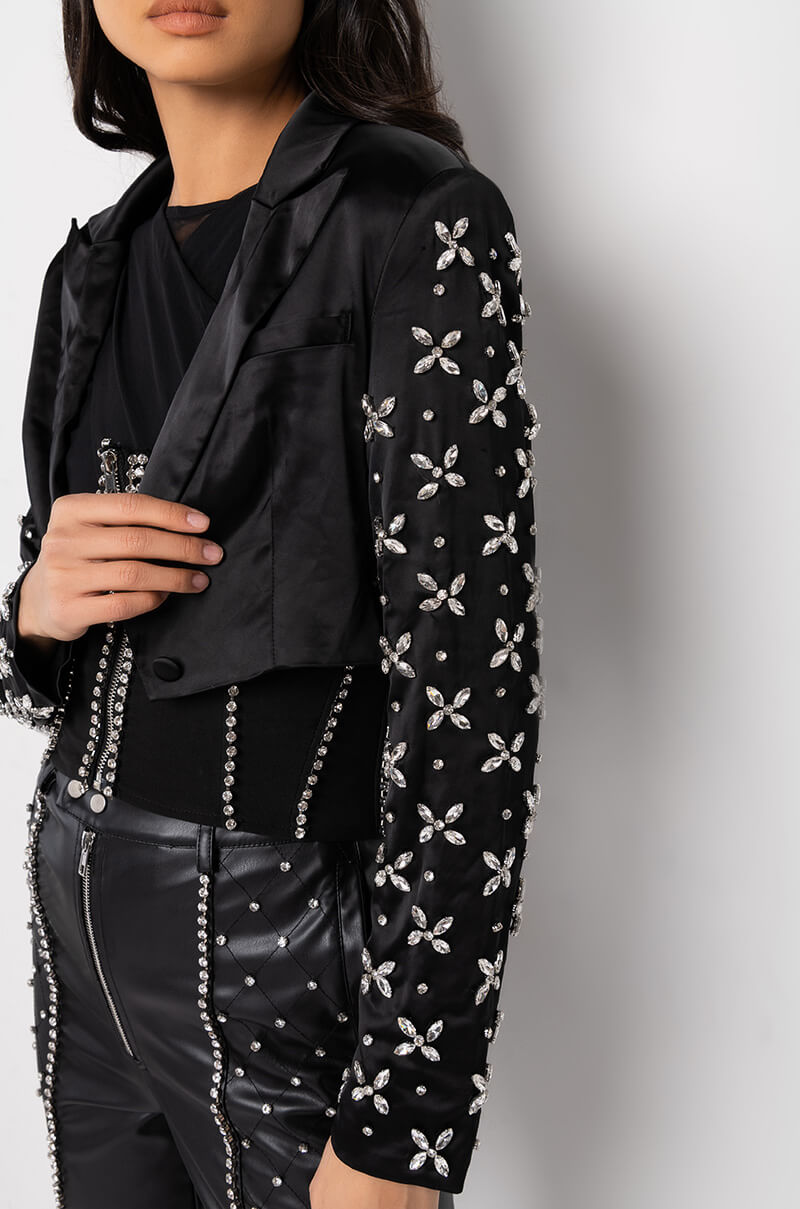 DIAMONDS ARE FOREVER CROP SATIN BLAZER