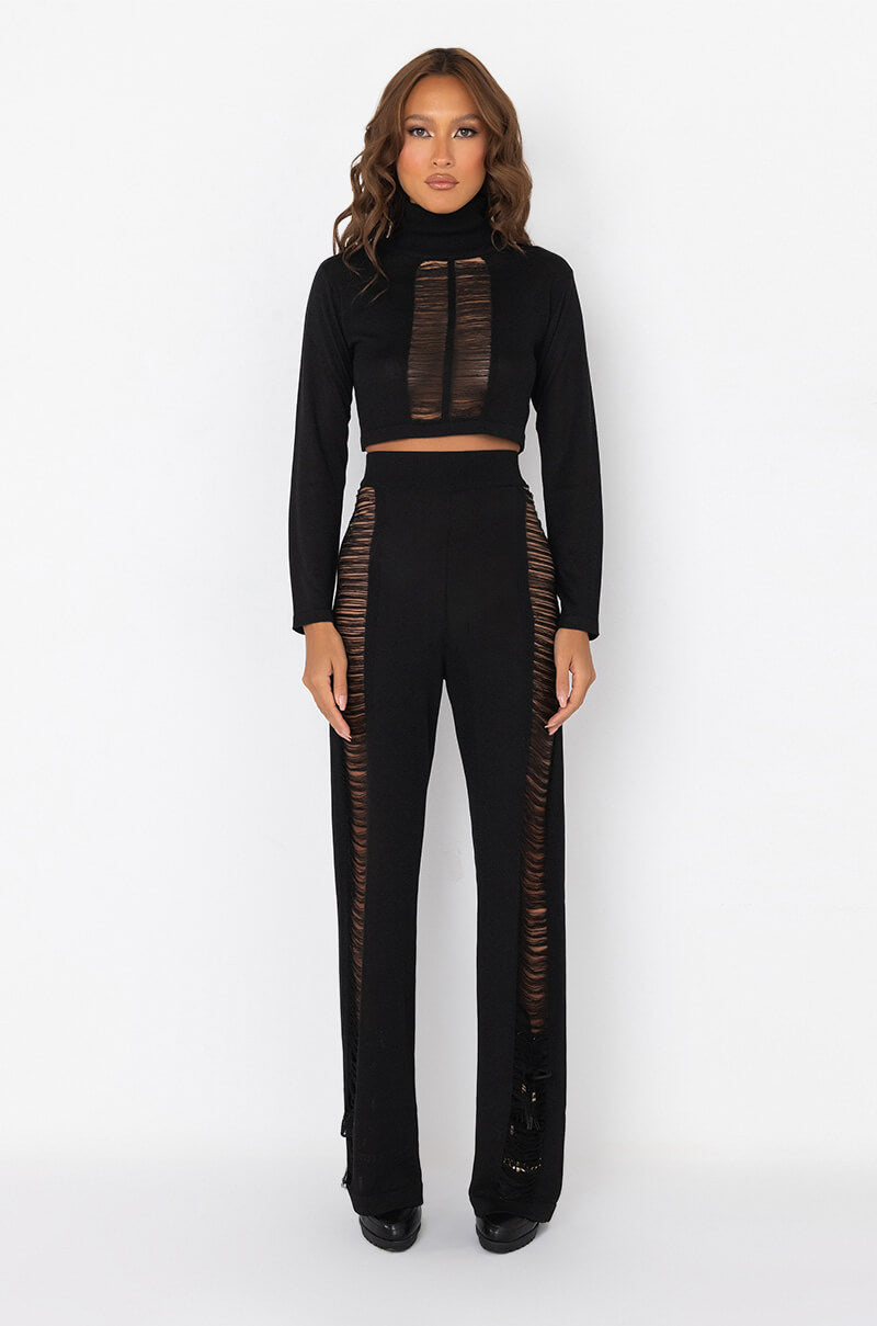 DISTRESS DETAIL WIDE LEG SWEATPANTS