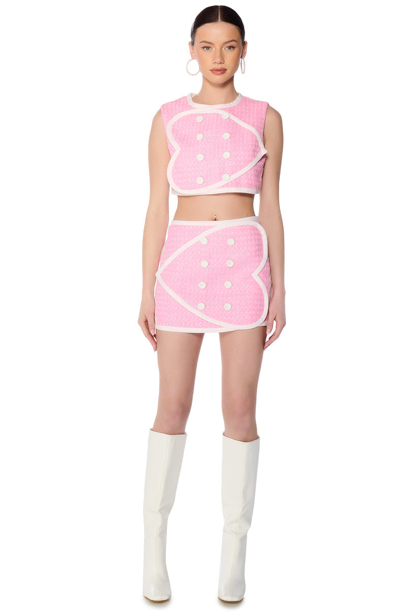DOUBLE HEART PINK TWEED VEST
