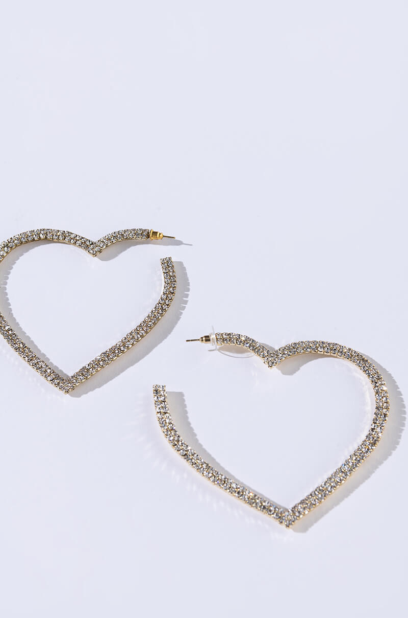 DOWN FOR YOU RHINESTONE HEART HOOP EARRINGS