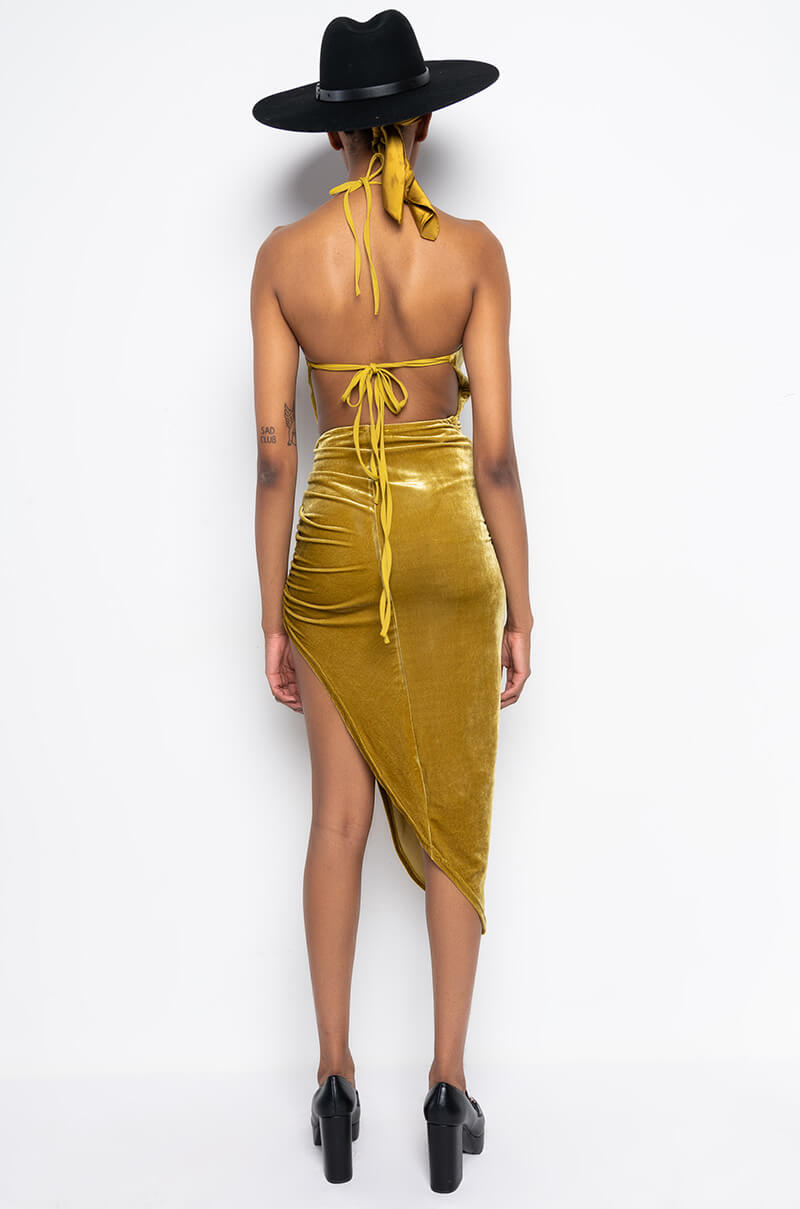 DREAM VELVET HIGH LOW MIDI DRESS
