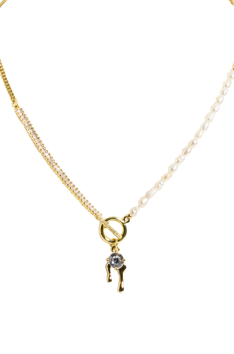 DRIP DROP PEARL PENDANT NECKLACE IN GOLD